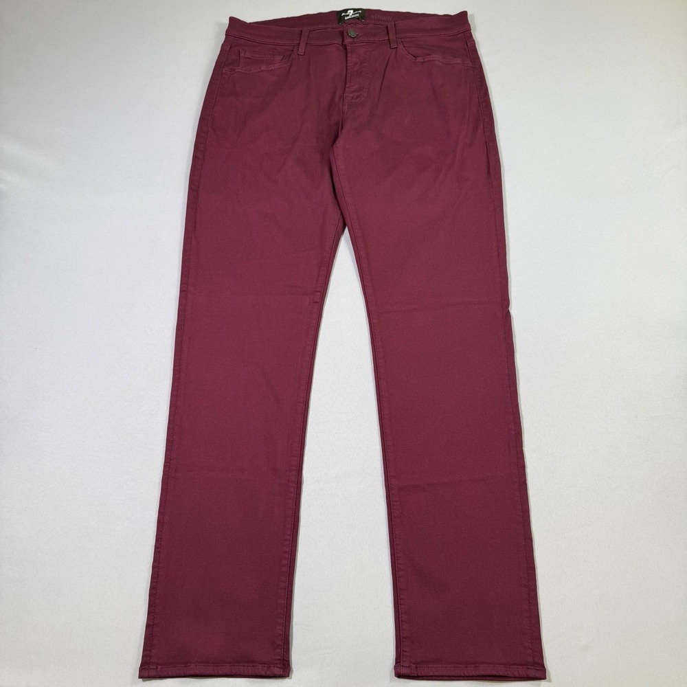 7 For All Mankind Slimmy Luxe Sport Jeans Mens 36x34 Burgundy Slim Fit 5-Pocket